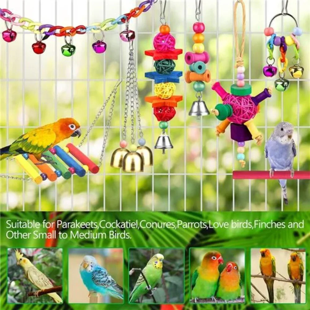 Bird Toys for Conures with Colorful Ladder Hammock Bird Cage Accessories Bird